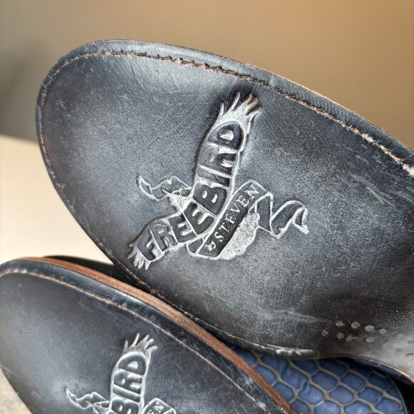 NEW Freebird by Steven Malena Blue Black Snakeskin Leather Mules Women’s Size 9 - Picture 9 of 12